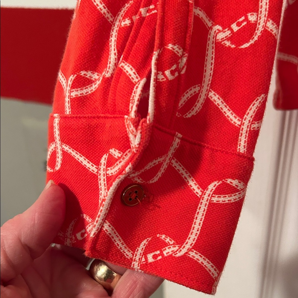 Talbots Red Rope-Link Print Long Sleeve Button-Down Shirt - Picture 5 of 9